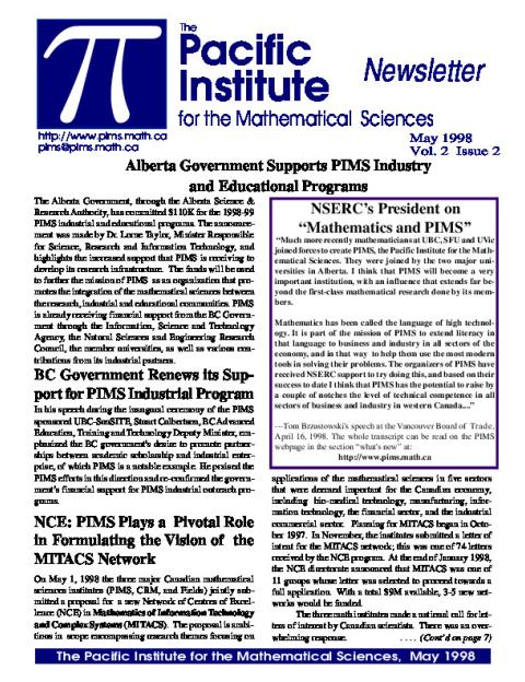 PIMS Newsletter, May 1998