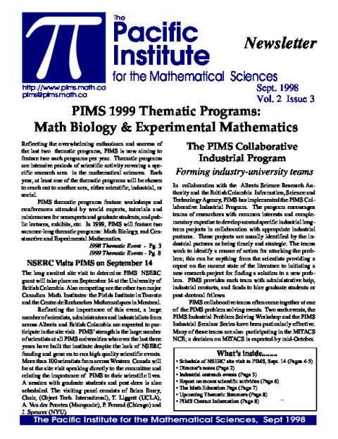 PIMS Newsletter, September 1998