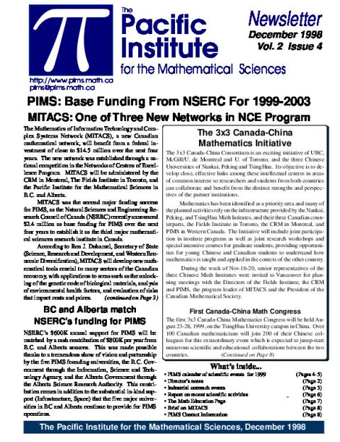 PIMS Newsletter, December 1998