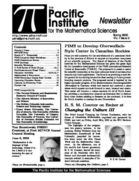 PIMS Newsletter, Spring 2000