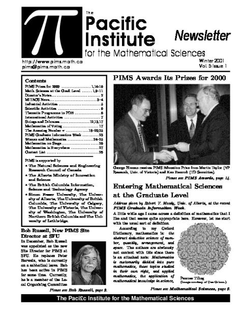 PIMS Newsletter, Winter 2001
