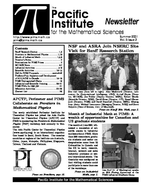 PIMS Newsletter, Summer 2001